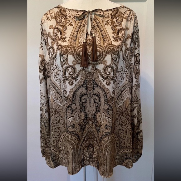 Chico's Tops - CHICOS Womens TOP Long Sleeve BROWN Tan PAISLEY Silky Size 2 (L/12)
